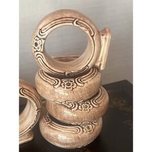 7 Cream Footed Floral‎ Ceramic Napkin Rings